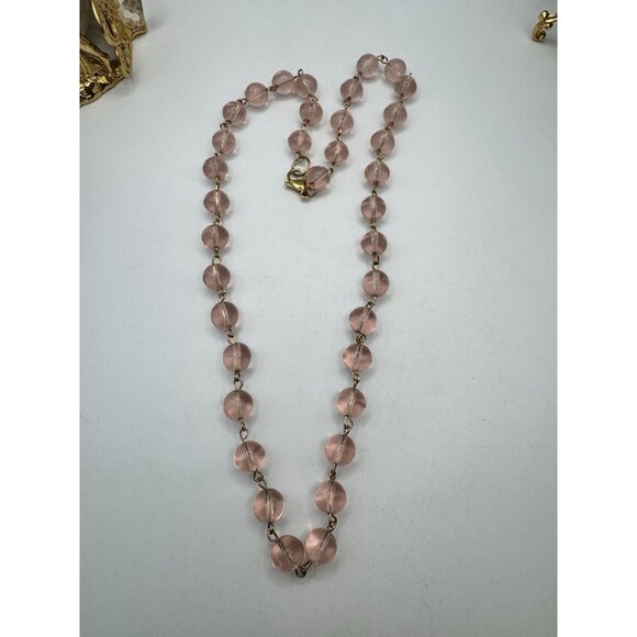 Vintage Translucent Pink Art Glass Choker Necklace Estate Find Jewelry Pretty - Picture 4 of 8